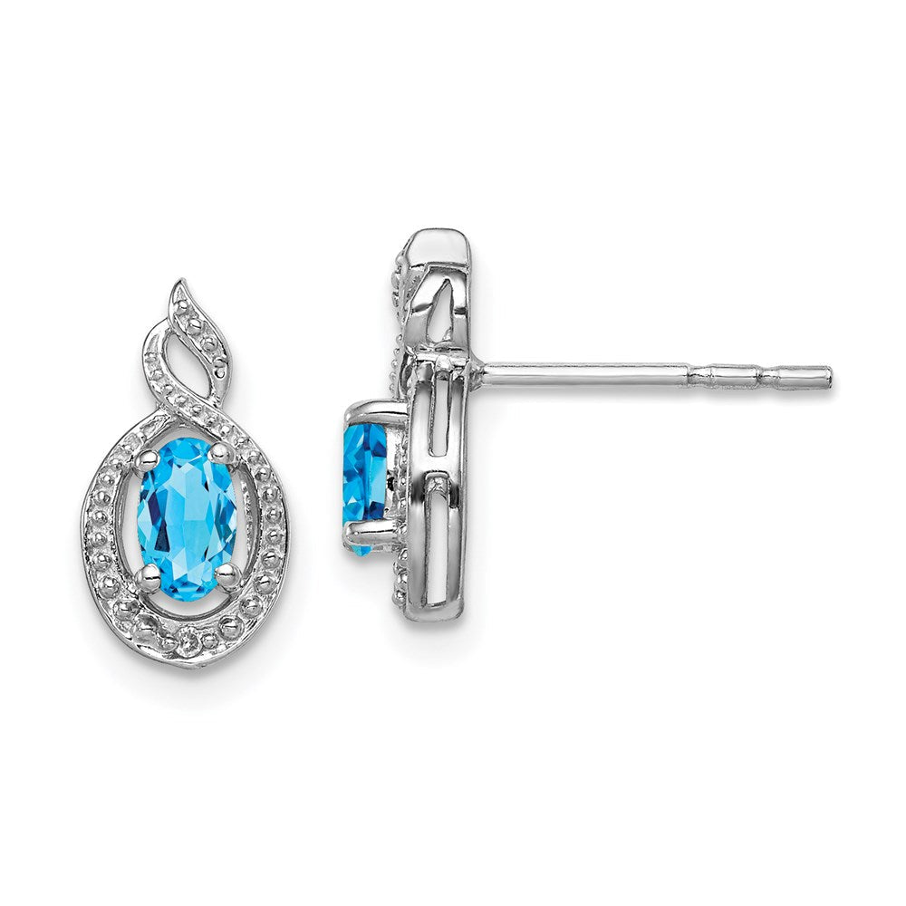 Sterlingsilber Rhodiniert Licht Schweizer Blautopas & Diamant. Ohrringe