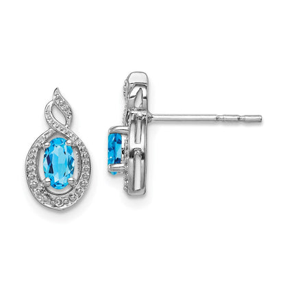 Sterlingsilber Rhodiniert Licht Schweizer Blautopas & Diamant. Ohrringe