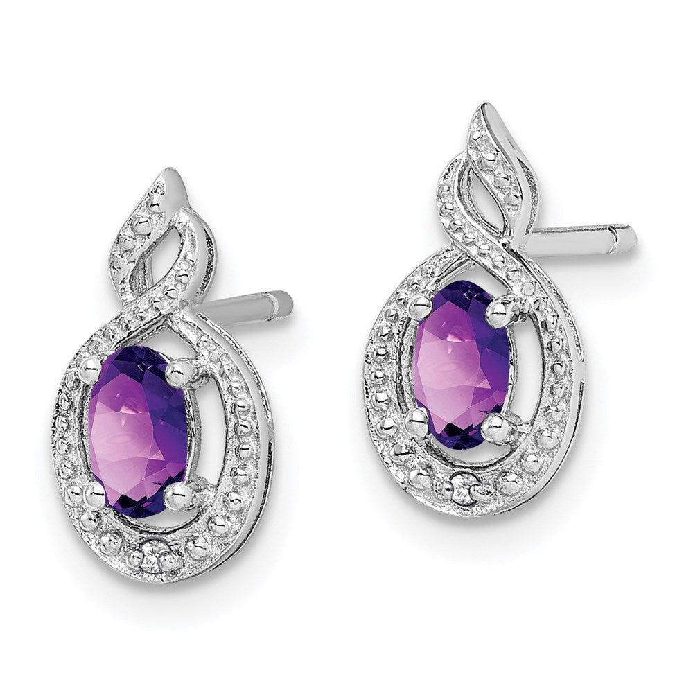 Sterlingsilber Rhodiniert Amethyst & Diamant. Ohrringe