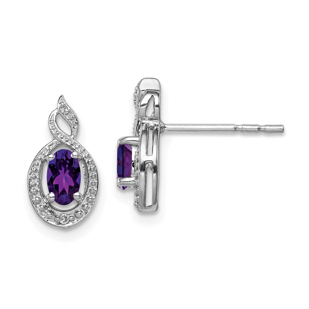 Sterlingsilber Rhodiniert Amethyst & Diamant. Ohrringe