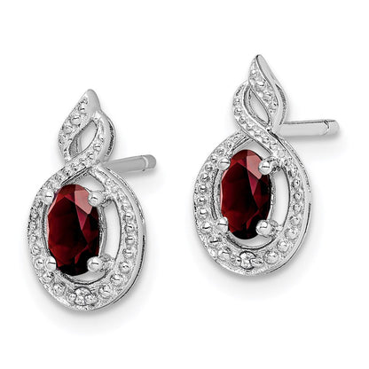 Sterlingsilber Rhodiniert Granat & Diamant. Ohrringe