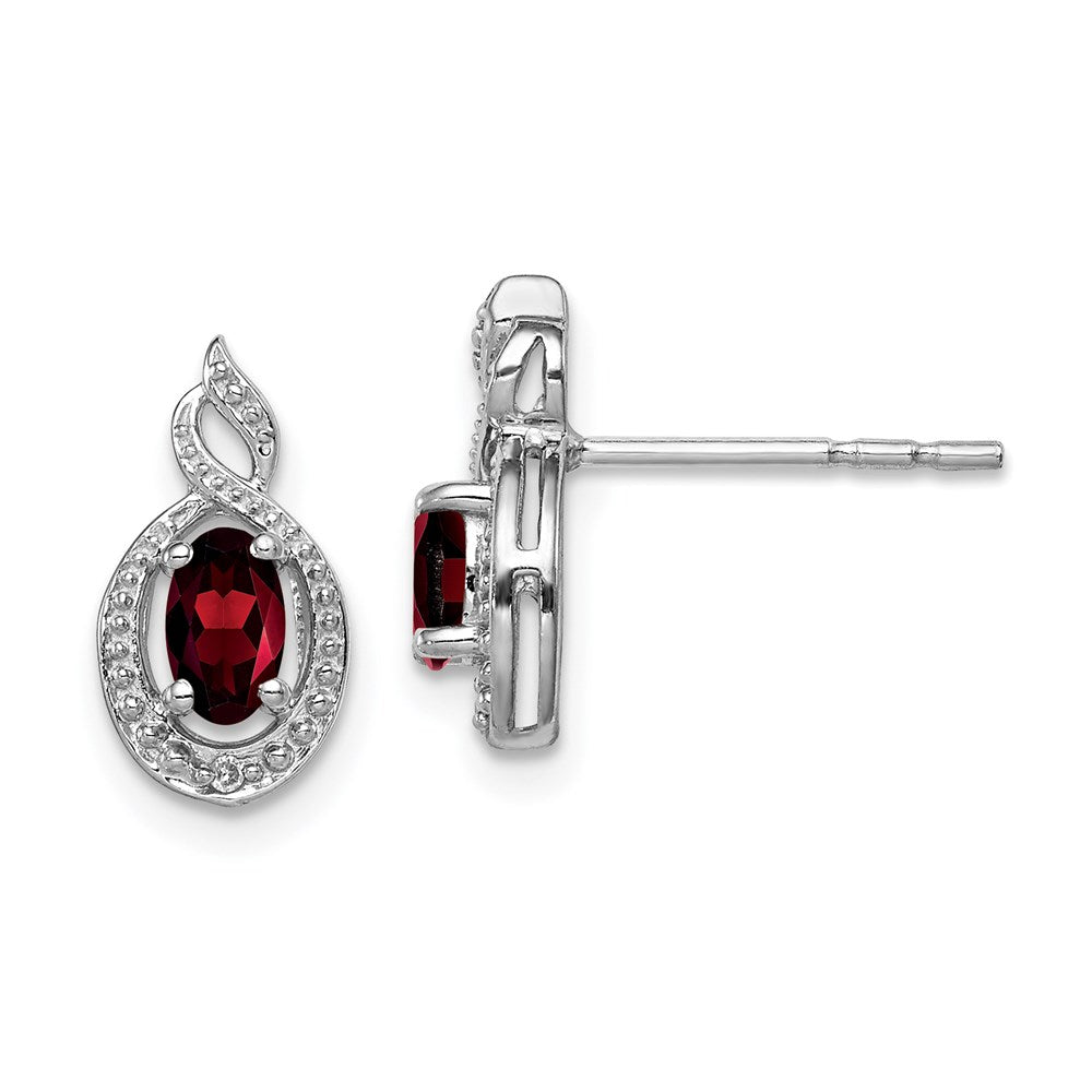 Sterlingsilber Rhodiniert Granat & Diamant. Ohrringe