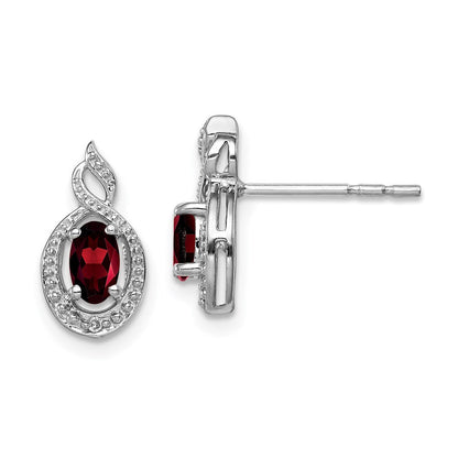 Sterlingsilber Rhodiniert Granat & Diamant. Ohrringe
