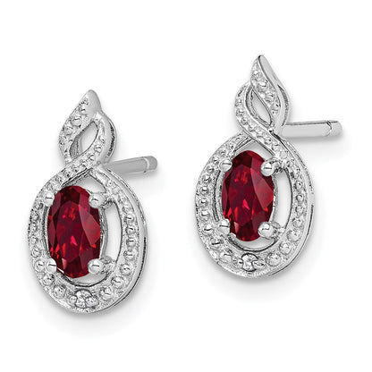 Sterlingsilber Rhodiniert Erzeugt Rubin & Diamant. Ohrringe