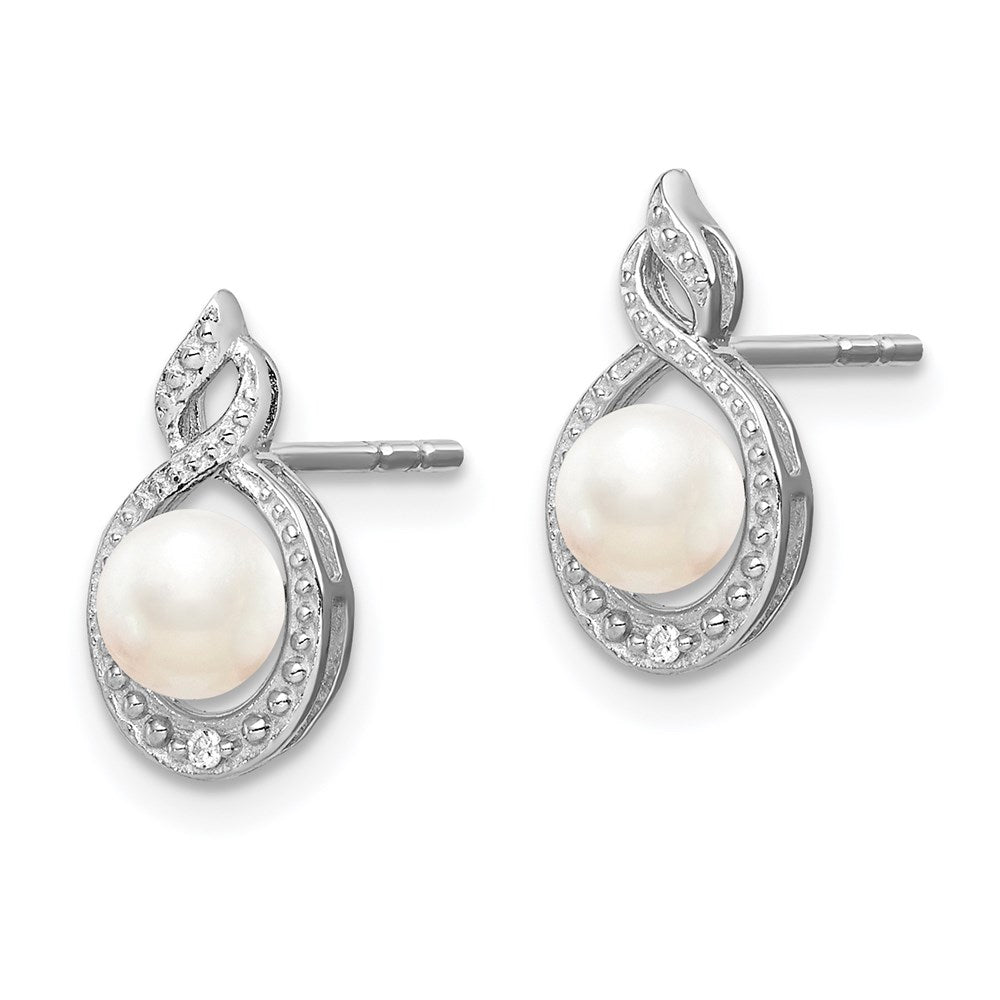 Sterlingsilber Rhodiniert Fw Zuchtperle & Diamant. Ohrringe