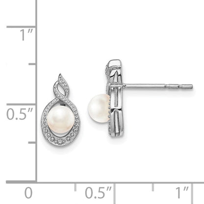 Sterlingsilber Rhodiniert Fw Zuchtperle & Diamant. Ohrringe