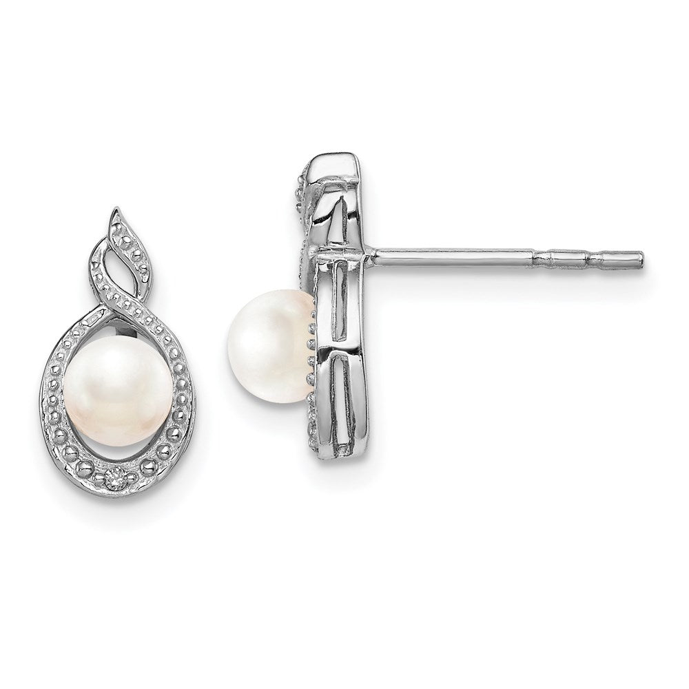 Sterlingsilber Rhodiniert Fw Zuchtperle & Diamant. Ohrringe