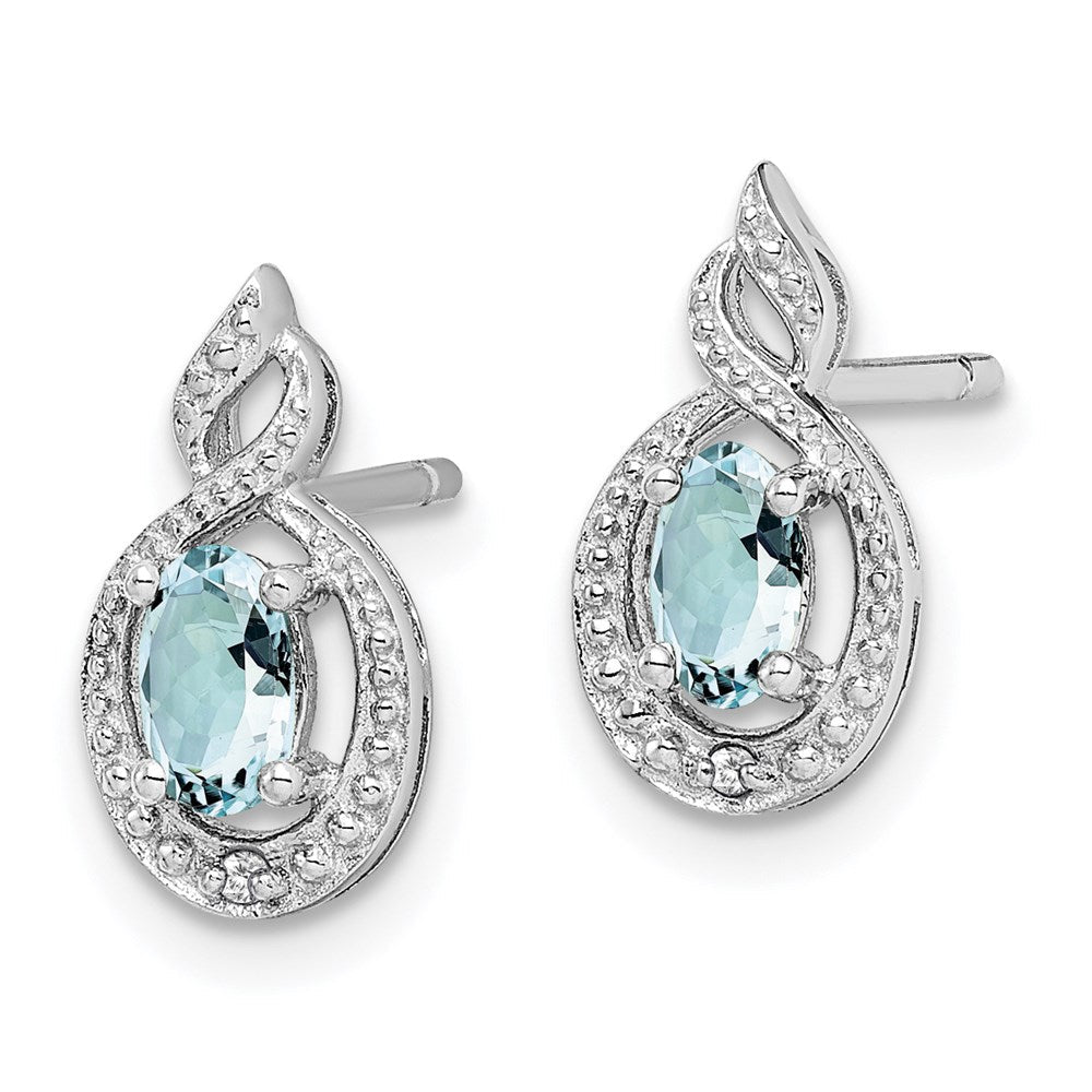 Sterlingsilber Rhodiniert Aquamarin & Diamant. Ohrringe