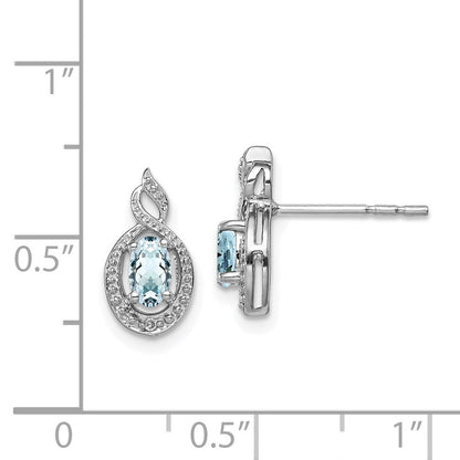 Sterlingsilber Rhodiniert Aquamarin & Diamant. Ohrringe