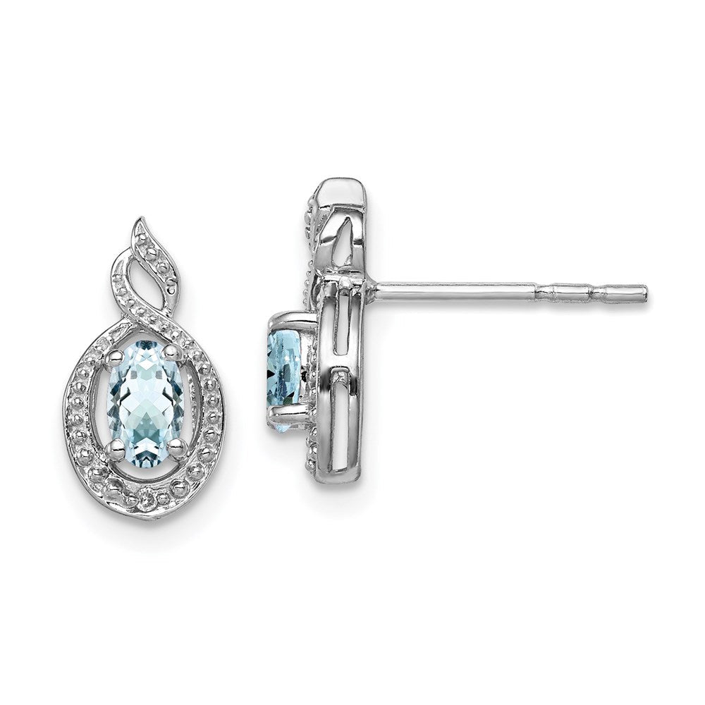 Sterlingsilber Rhodiniert Aquamarin & Diamant. Ohrringe
