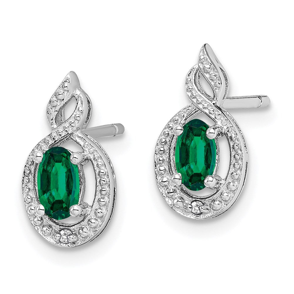 Sterlingsilber Rhodiniert Erzeugt Smaragd & Diamant. Ohrringe