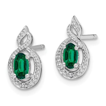 Sterlingsilber Rhodiniert Erzeugt Smaragd & Diamant. Ohrringe