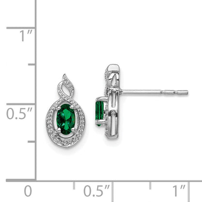 Sterlingsilber Rhodiniert Erzeugt Smaragd & Diamant. Ohrringe
