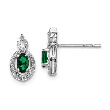 Sterlingsilber Rhodiniert Erzeugt Smaragd & Diamant. Ohrringe