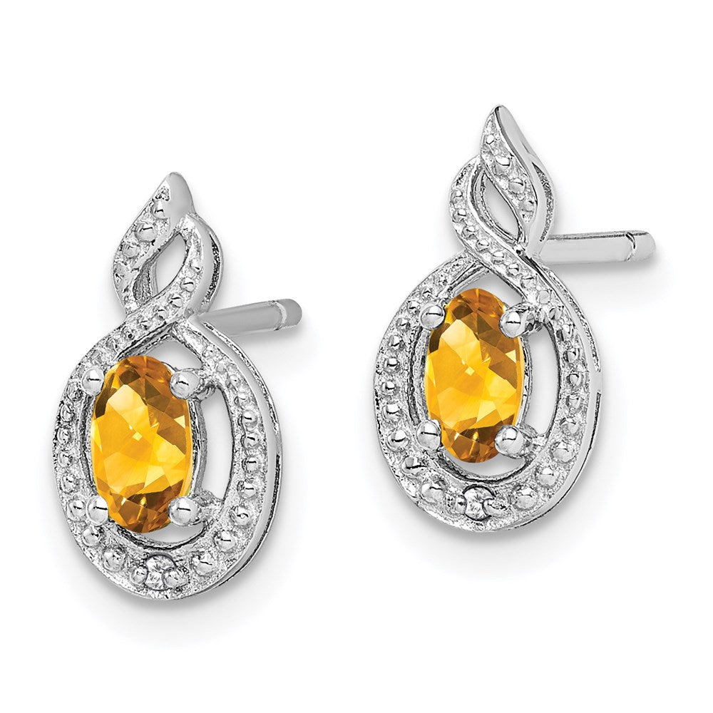 Sterlingsilber Rhodiniert Citrin & Diamant. Ohrringe