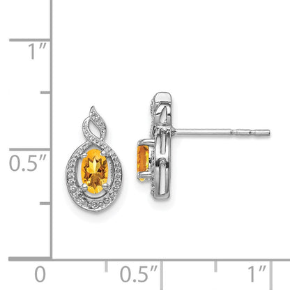 Sterlingsilber Rhodiniert Citrin & Diamant. Ohrringe