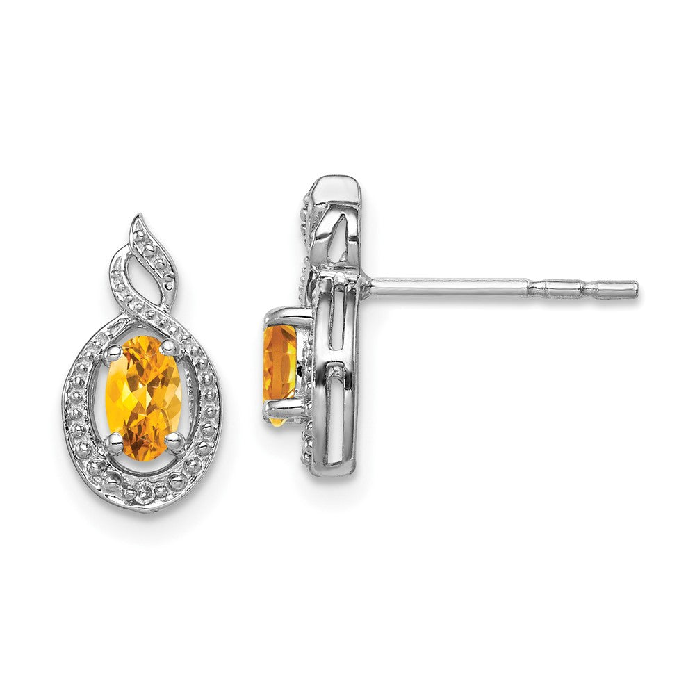 Sterlingsilber Rhodiniert Citrin & Diamant. Ohrringe