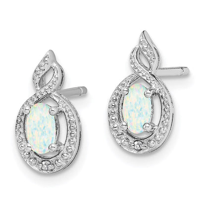 Sterlingsilber Rhodiniert Erzeugt Opal & Diamant. Ohrringe