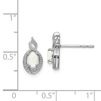 Sterlingsilber Rhodiniert Erzeugt Opal & Diamant. Ohrringe