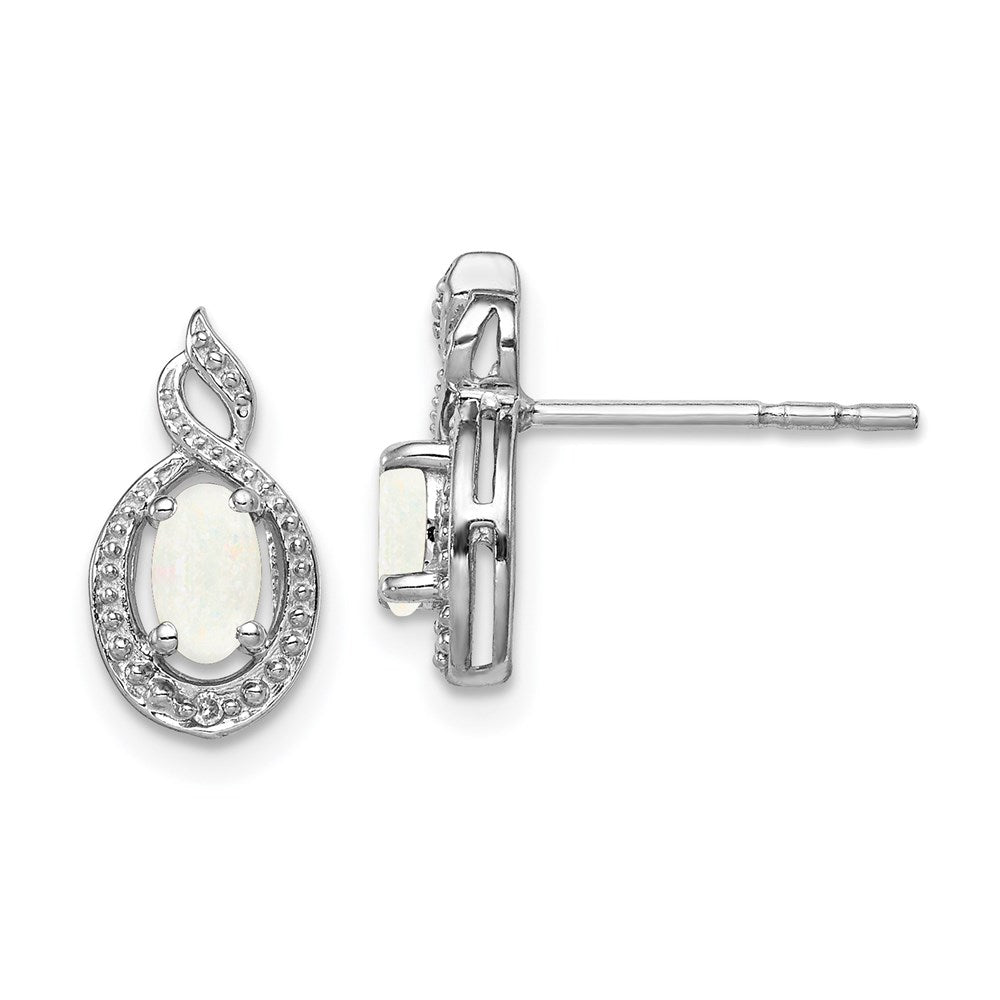 Sterlingsilber Rhodiniert Erzeugt Opal & Diamant. Ohrringe