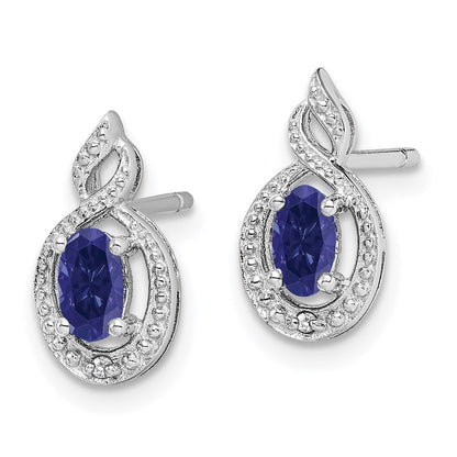 Sterlingsilber Rhodiniert Erzeugt Saphir & Diamant. Ohrringe