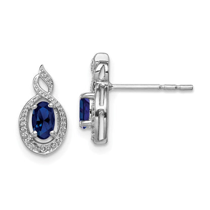 Sterlingsilber Rhodiniert Erzeugt Saphir & Diamant. Ohrringe