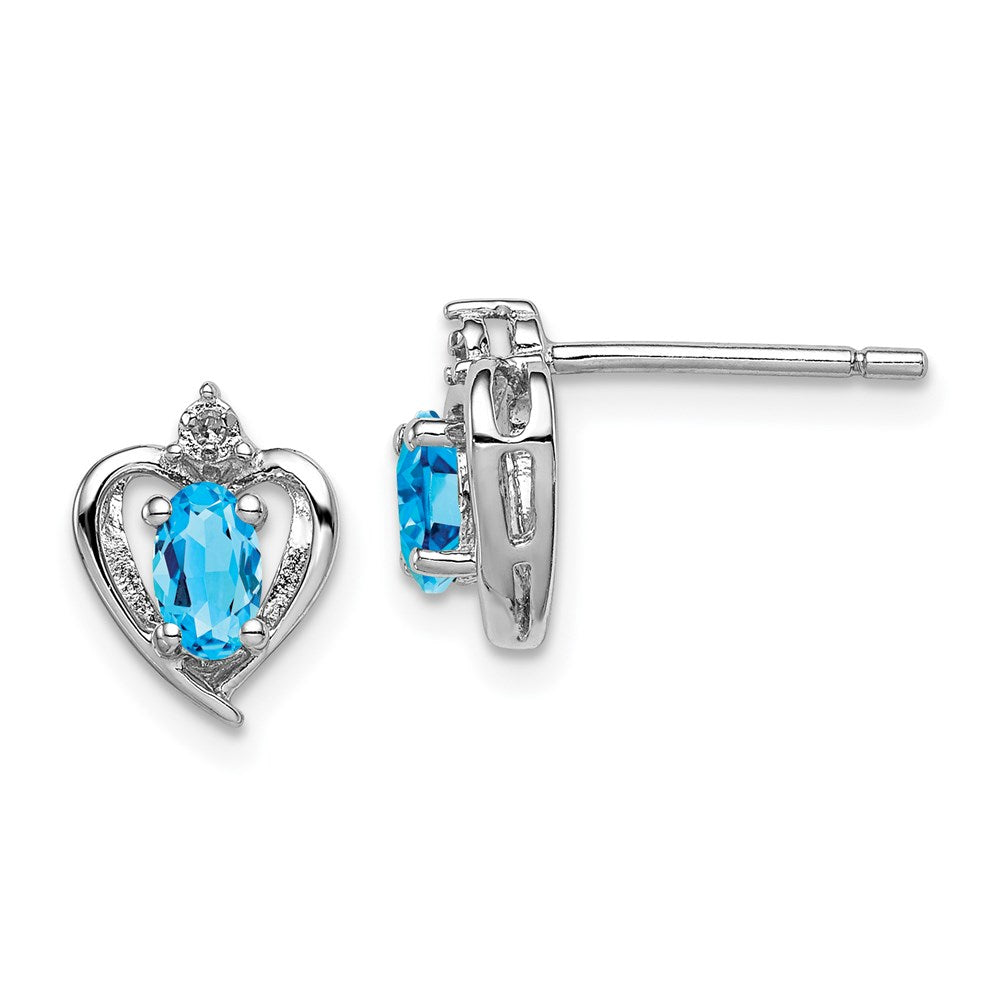Sterlingsilber Rhodiniert Licht Schweizer Blautopas & Diamant. Ohrringe