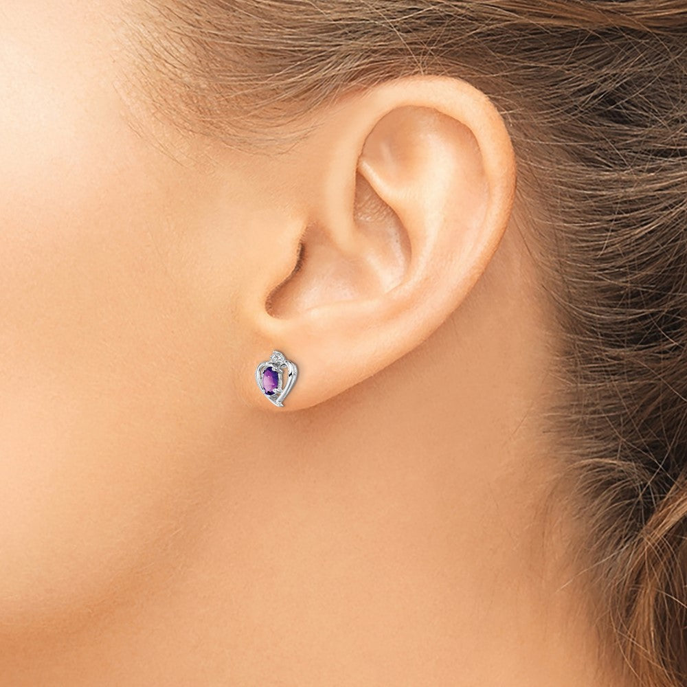 Sterlingsilber Rhodiniert Amethyst & Diamant. Ohrringe