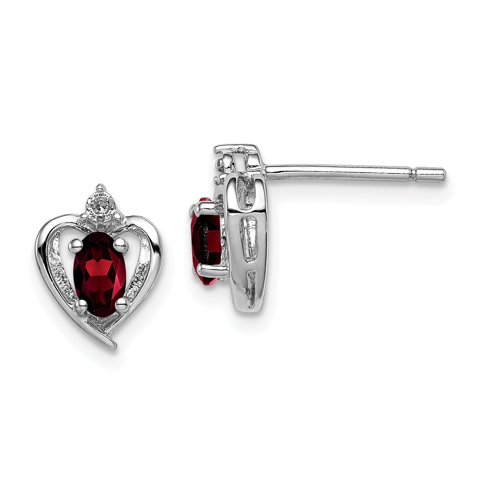 Sterlingsilber Rhodiniert Granat & Diamant. Ohrringe