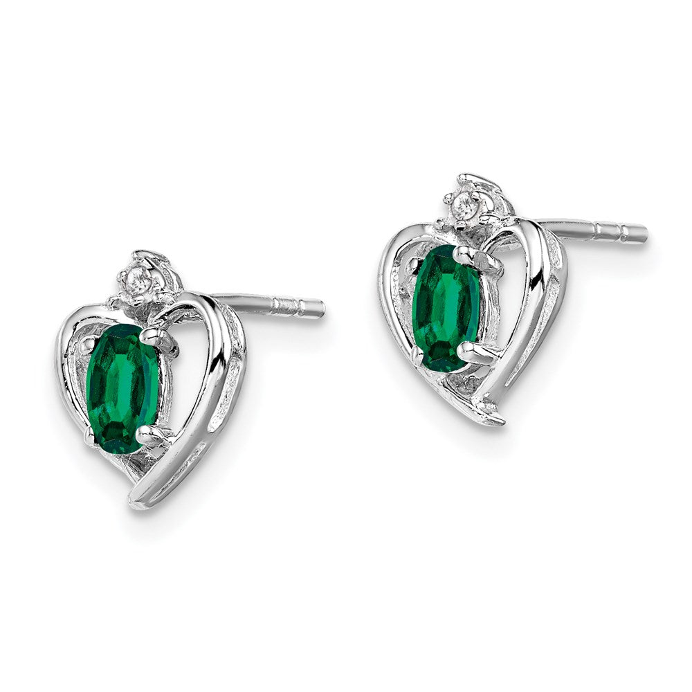 Sterlingsilber Rhodiniert Erzeugt Smaragd & Diamant. Ohrringe