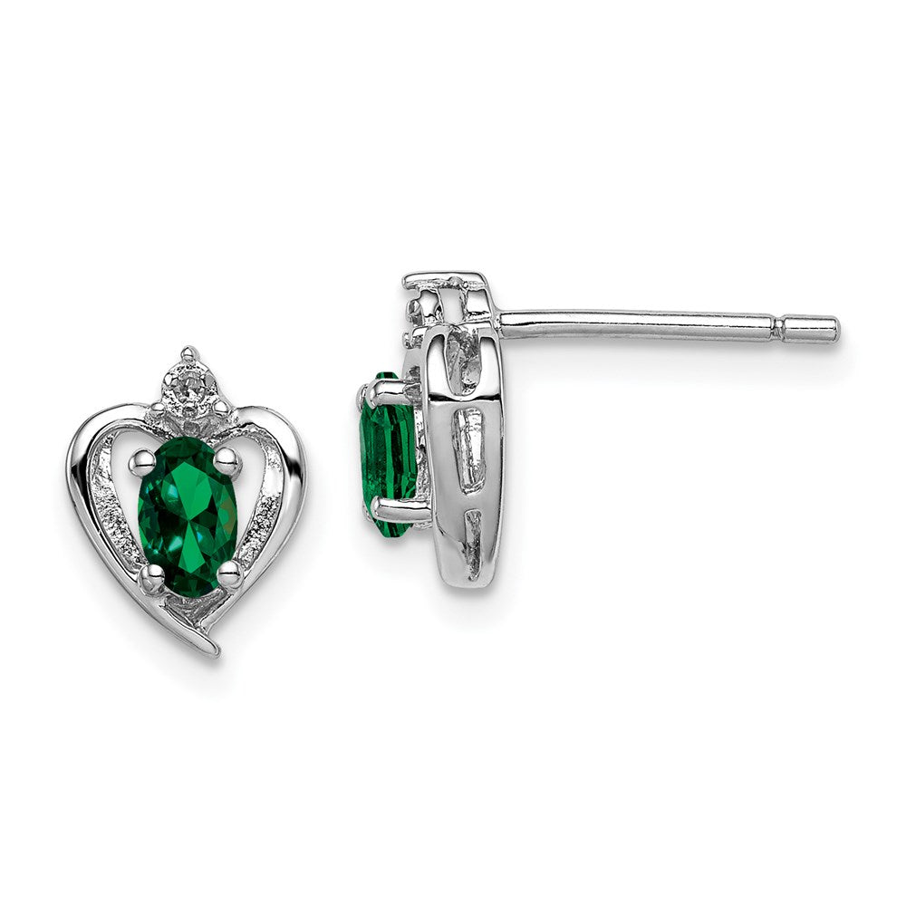 Sterlingsilber Rhodiniert Erzeugt Smaragd & Diamant. Ohrringe