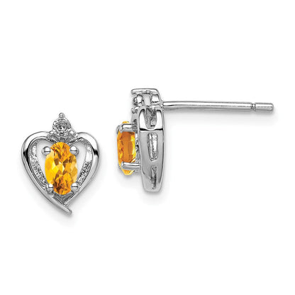 Sterlingsilber Rhodiniert Citrin & Diamant. Ohrringe