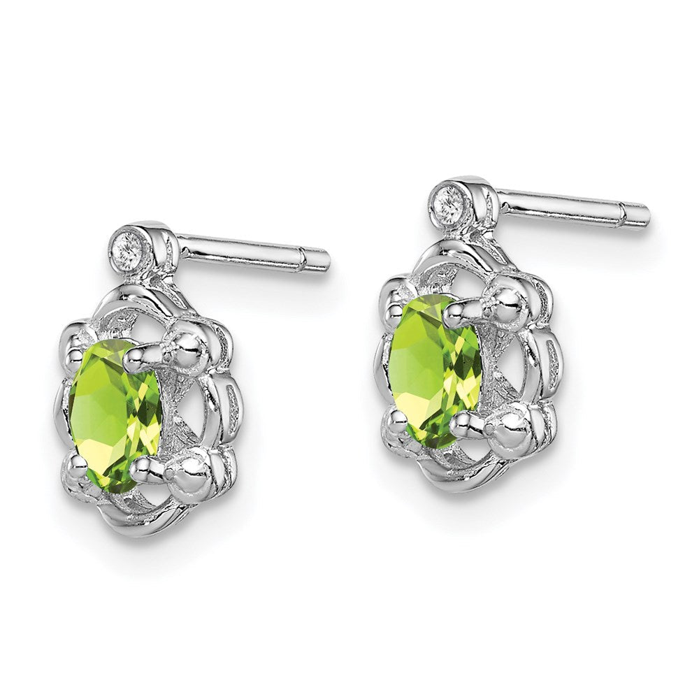 Sterlingsilber Rhodiniert Peridot & Diamant. Ohrringe