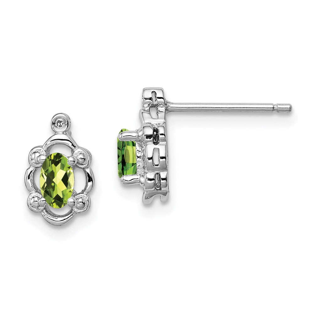 Sterlingsilber Rhodiniert Peridot & Diamant. Ohrringe