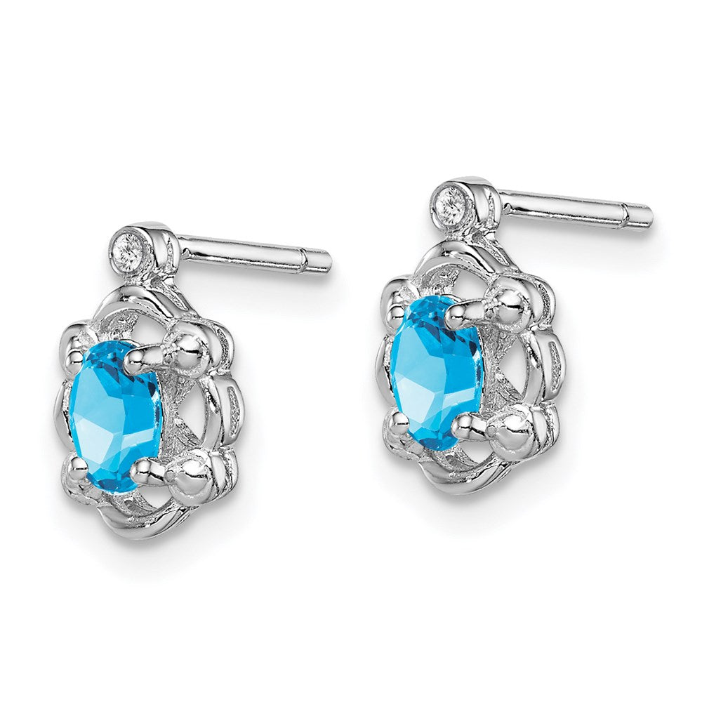 Sterlingsilber Rhodiniert Licht Schweizer Blautopas & Diamant. Ohrringe