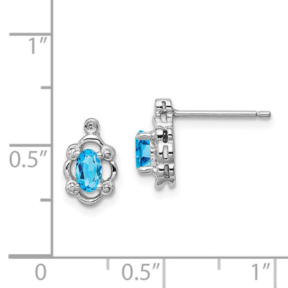 Sterlingsilber Rhodiniert Licht Schweizer Blautopas & Diamant. Ohrringe