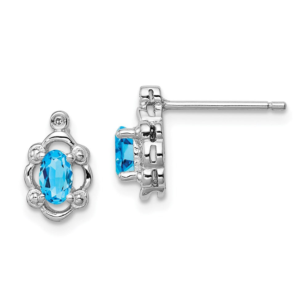 Sterlingsilber Rhodiniert Licht Schweizer Blautopas & Diamant. Ohrringe