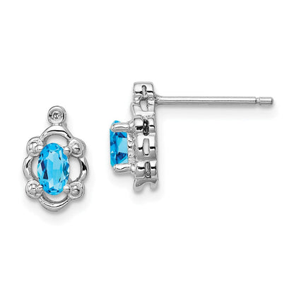 Sterlingsilber Rhodiniert Licht Schweizer Blautopas & Diamant. Ohrringe