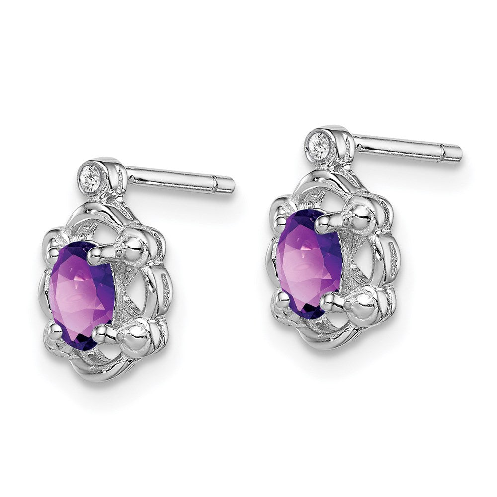 Sterlingsilber Rhodiniert Amethyst & Diamant. Ohrringe