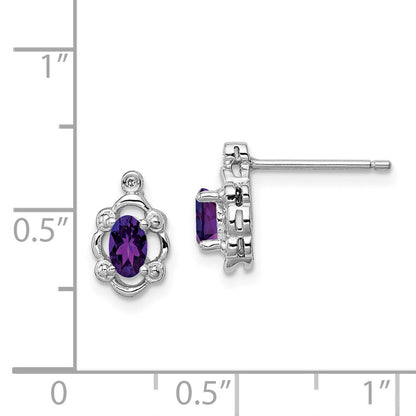 Sterlingsilber Rhodiniert Amethyst & Diamant. Ohrringe
