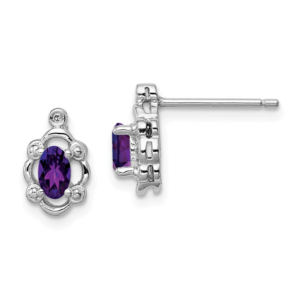 Sterlingsilber Rhodiniert Amethyst & Diamant. Ohrringe