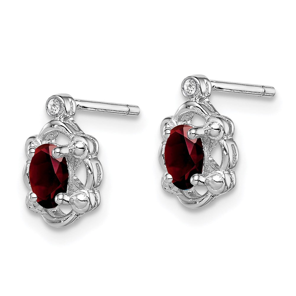 Sterlingsilber Rhodiniert Granat & Diamant. Ohrringe