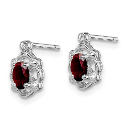 Sterlingsilber Rhodiniert Granat & Diamant. Ohrringe