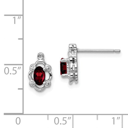 Sterlingsilber Rhodiniert Granat & Diamant. Ohrringe