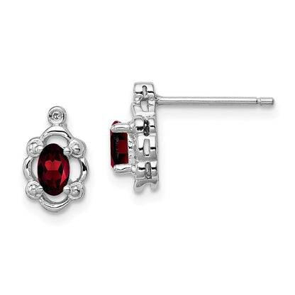 Sterlingsilber Rhodiniert Granat & Diamant. Ohrringe