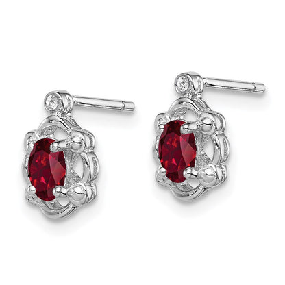 Sterlingsilber Rhodiniert Erzeugt Rubin & Diamant. Ohrringe