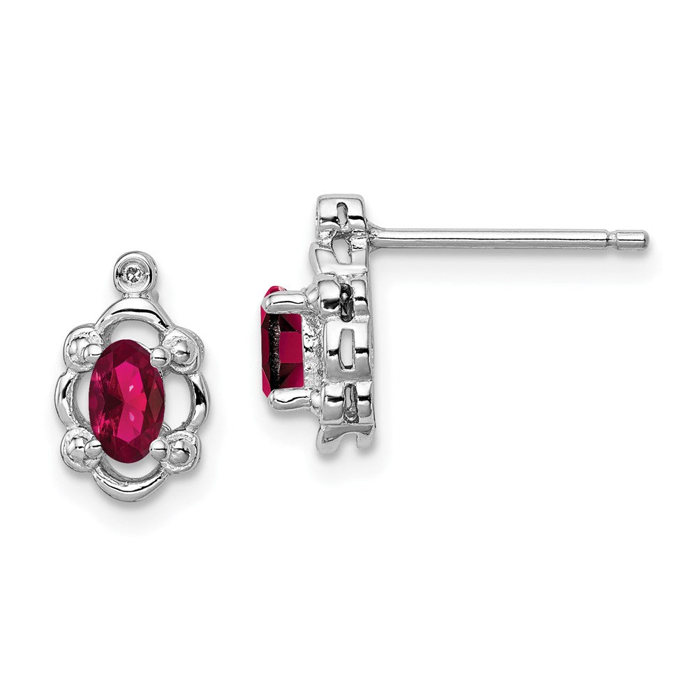 Sterlingsilber Rhodiniert Erzeugt Rubin & Diamant. Ohrringe