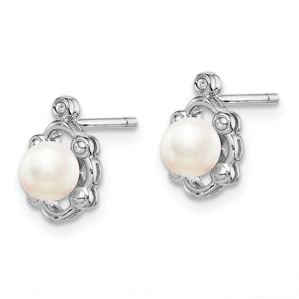 Sterlingsilber Rhodiniert Fw Zuchtperle & Diamant. Ohrringe