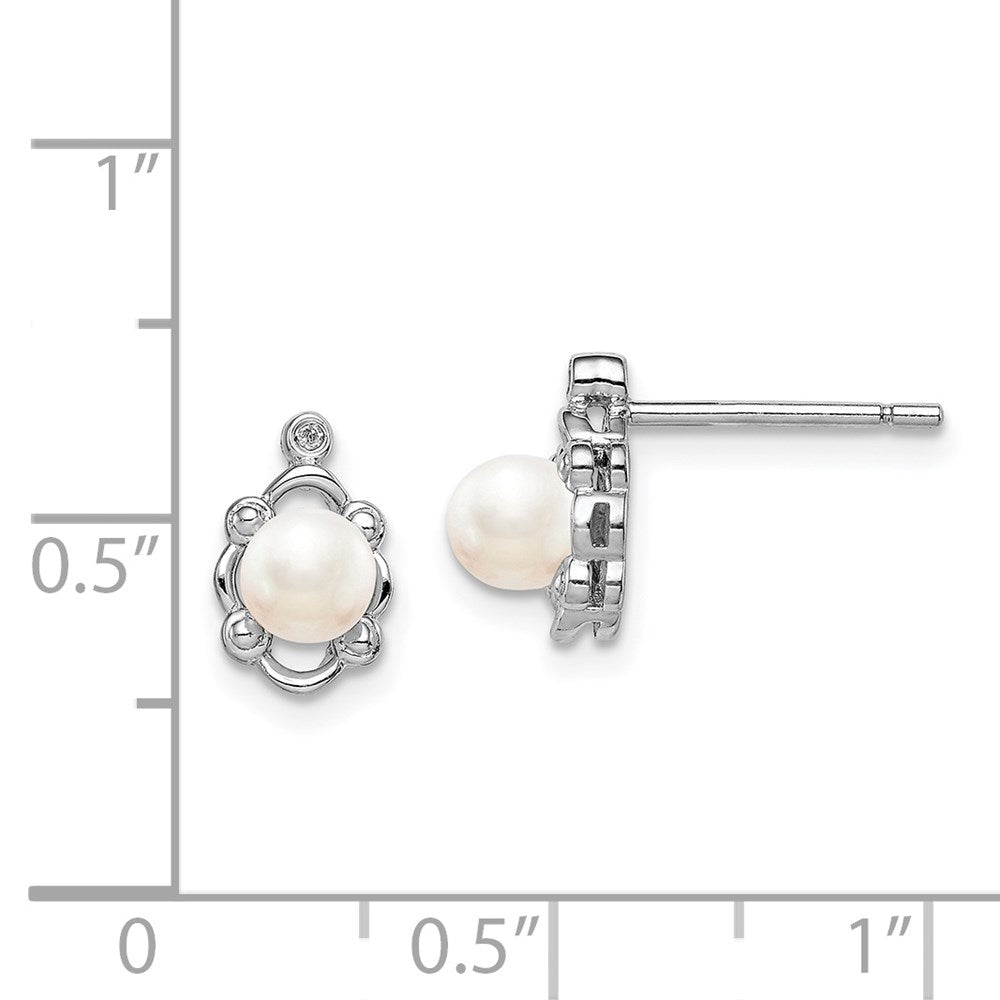 Sterlingsilber Rhodiniert Fw Zuchtperle & Diamant. Ohrringe