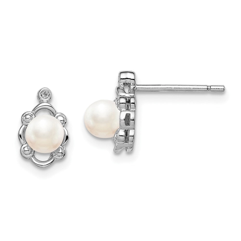 Sterlingsilber Rhodiniert Fw Zuchtperle & Diamant. Ohrringe
